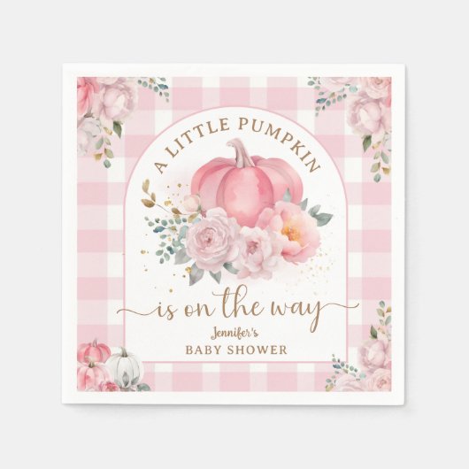 カボチャオンザウェイベビーシャワーガールピンク秋 スタンダードカクテルナプキン (正面)