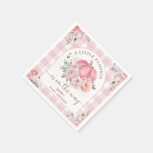 カボチャオンザウェイベビーシャワーガールピンク秋 スタンダードカクテルナプキン (角)