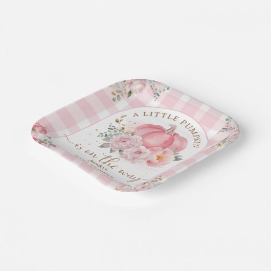 カボチャオンザウェイベビーシャワーガールピンク秋 ペーパープレート (傾斜あり)