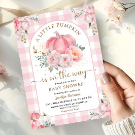 カボチャオンザウェイベビーシャワーガールピンク秋 招待状