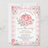 カボチャオンザウェイベビーシャワーガールピンク秋 招待状 (正面)