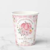 カボチャオンザウェイベビーシャワーガールピンク秋 紙コップ (裏面)