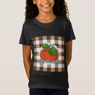 カボチャオンブラウンプレイドハッピー感謝祭 Tシャツ