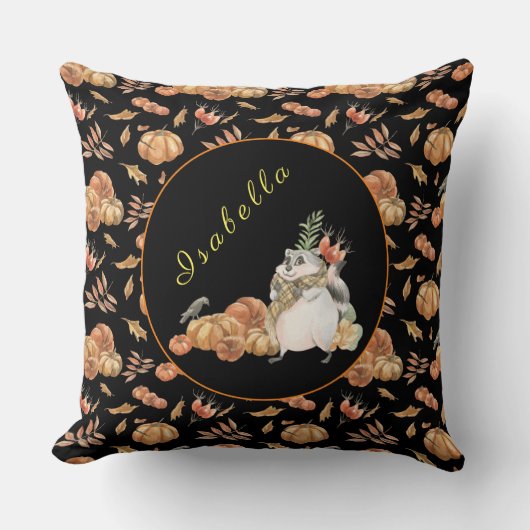 カボチャカスタマイズーラクーン文字、カラー20"X20" クッション (正面)