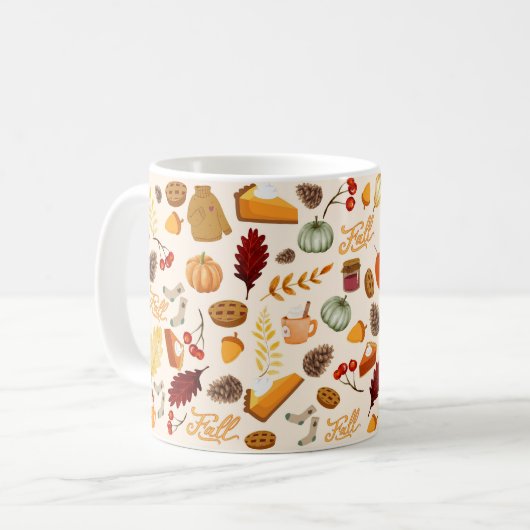 カボチャカラフル赤オレンジ黄色の落下離れ コーヒーマグカップ (正面左)