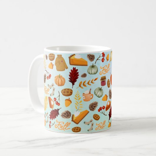 カボチャカラフル赤オレンジ黄色の落下離れ コーヒーマグカップ (正面左)