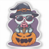 カボチャクールのステッカーにマンガのパンダが座った シール (正面)