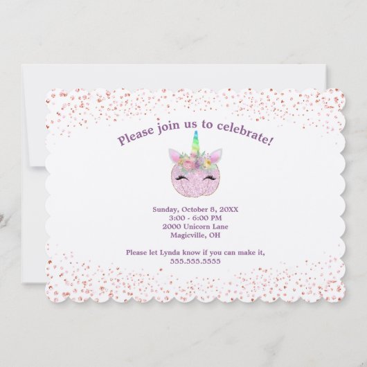 カボチャグリッターユニコーンガールズ6thバースデーパーティー 招待状 (裏面)