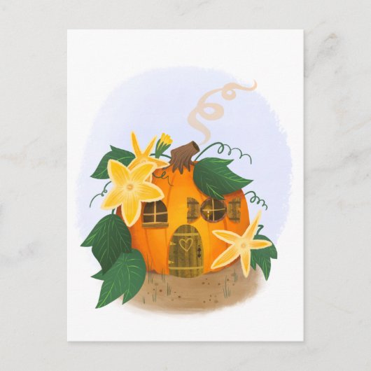 カボチャコテージと黄色の花はがき ポストカード (正面)