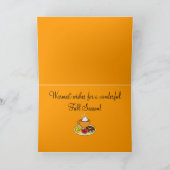 カボチャコーヒーおよび御馳走が付いている幸せな秋カード シーズンカード (内部)