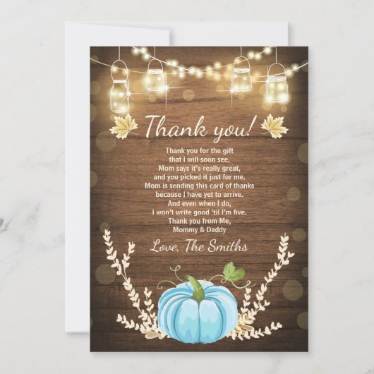 カボチャサンキューカード素朴秋ベビーシャワー サンキューカード (正面)