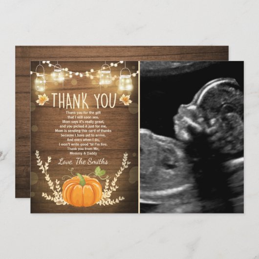 カボチャサンキューカード素朴秋ベビーシャワー サンキューカード (正面/裏面)