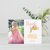 カボチャサンキューフォトカード – 女の子(ストライプ) 招待状 (スタンド正面)