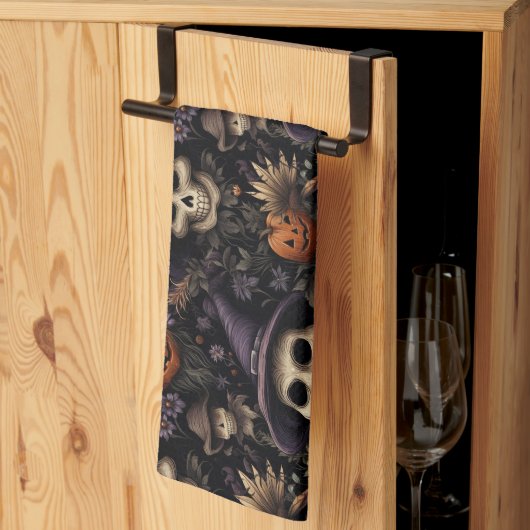 カボチャスカルフラワーハロウィーン キッチンタオル (三つ折り)