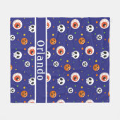 カボチャスカル眼球ブルーフリースブランケット フリースブランケット (正面(横))