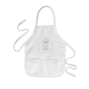 カボチャスケッチの猫ハロウィーンエプロン 子供用エプロン