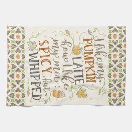 カボチャスパイスの女性の秋のおもしろいなラテの冗談 キッチンタオル