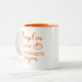 カボチャスパイスは私のシーズンお気に入りの秋オレンジ ツートーンマグカップ (正面左)