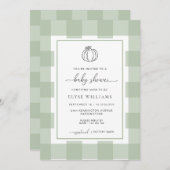カボチャセージ緑のギンガムベビーシャワー 招待状 (正面/裏面)