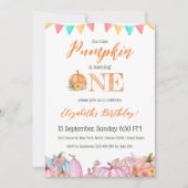 カボチャテーマキッズカラフルファーストバースデーパーティー 招待状 (正面)