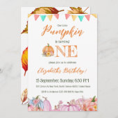 カボチャテーマキッズカラフルファーストバースデーパーティー 招待状 (正面/裏面)