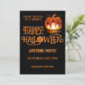 カボチャハッピーハローウィン衣装パーティーブラックオレンジ 招待状 (スタンド正面)