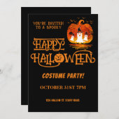 カボチャハッピーハローウィン衣装パーティーブラックオレンジ 招待状 (正面/裏面)