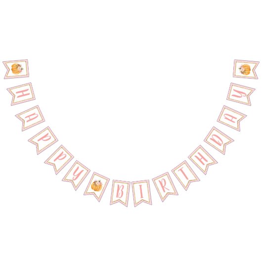 カボチャハッピーバースデーバナーガール – ピンクプレイド バンティングフラッグ (全)