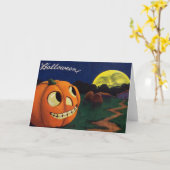 カボチャハロウィーンのカボチャのちょうちんの月の男 カード (黄色い花)