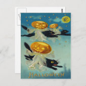 カボチャハロウィーンのカボチャのちょうちんブラックキャットウィッチ ポストカード (正面/裏面)