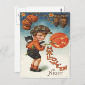 カボチャハロウィーンのカボチャのちょうちん猫の男の子 ポストカード (正面/裏面)