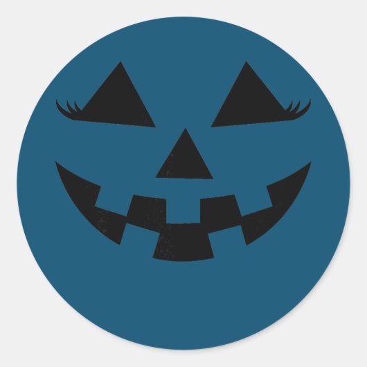 カボチャハロウィーンのカボチャのちょうちん顔と女の子まつげ ラウンドシール (正面)