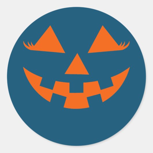 カボチャハロウィーンのカボチャのちょうちん顔と女の子まつげ ラウンドシール (正面)