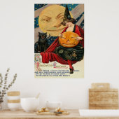 カボチャハロウィーンのカボチャのちょうちん魔女ブラックキャット ポスター (キッチン)