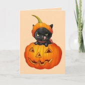 カボチャハロウィーンカードでかわいい黒い子猫 カード (正面)