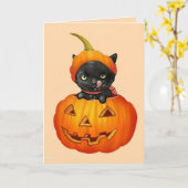 カボチャハロウィーンカードでかわいい黒い子猫 カード (黄色い花)