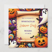 カボチャハローウィンパーティオレンジパープル 招待状 (正面)