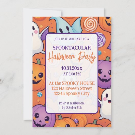 カボチャハローウィンパーティオレンジパープル 招待状 (正面)