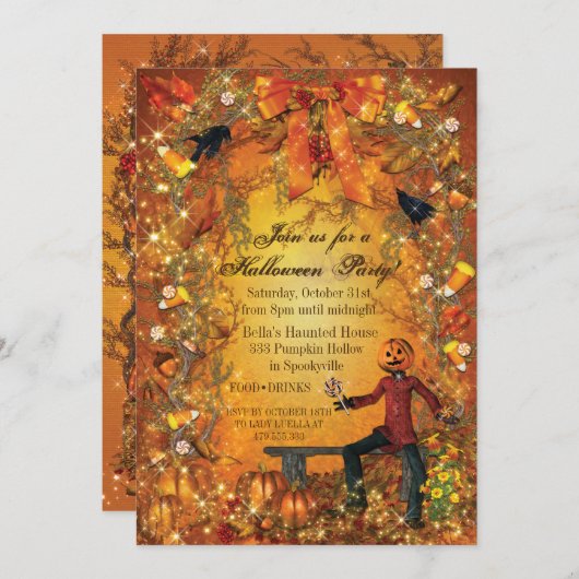 カボチャハローウィンパーティ招待状 招待状 (正面/裏面)