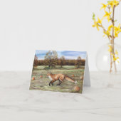 カボチャパッチの芸術のメッセージカードのアカギツネ カード (黄色い花)