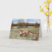 カボチャパッチの芸術の挨拶状のキツネ カード (黄色い花)