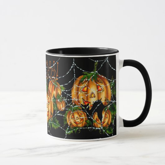 カボチャパッチ及び蜘蛛の巣!  シャロンSHARPE著 マグカップ (右)