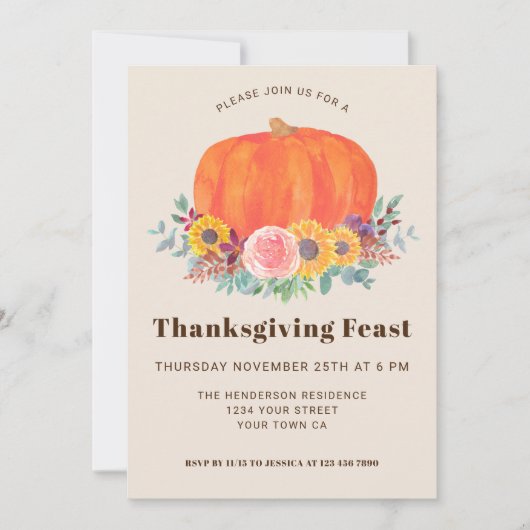 カボチャパッチ感謝祭ディナー 招待状 (正面)