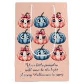 カボチャパーソナライズされたの赤ちゃんシャワーピンク ミディアムペーパーバッグ (裏面)