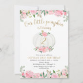 カボチャピンクの金ゴールドの白い花柄年齢の誕生日 招待状 (正面)