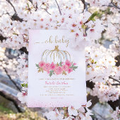 カボチャピンク金ゴールドフローラ秋女の子の赤ちゃんシャワー 招待状