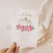 カボチャピンク金ゴールドフローラ秋女の子の赤ちゃんシャワー 招待状