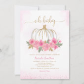 カボチャピンク金ゴールドフローラ秋女の子の赤ちゃんシャワー 招待状 (正面)