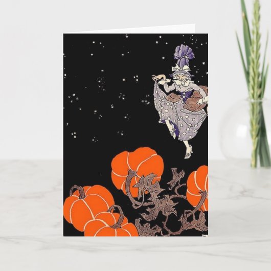 カボチャファッションドパッチの古い魔女 カード (正面)
