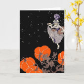 カボチャファッションドパッチの古い魔女 カード (黄色い花)